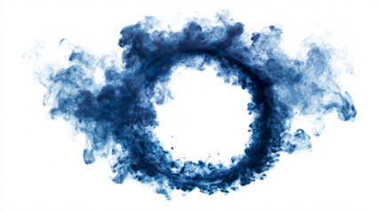 Circular smoke ring dispersing into wisps, isolated on white background