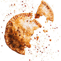 Savory meat pie with cracked pepper and sesame seeds isolated on transparent background