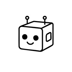 Minimalist cube-shaped robot with eyes and antennas, representing a friendly AI assistant or home smart device.