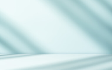 Blue shadow window light overlay on white cement wall room interior and floor well montage display product advertising, Studio backdrop background