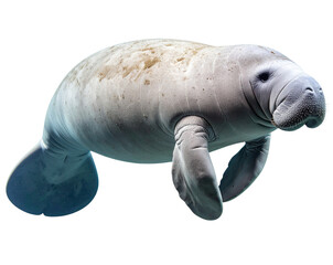 Naklejka premium Full-Body Manatee Swimming Gracefully Isolated on White PNG