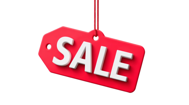 red price tag with bold SALE text, isolated on white background