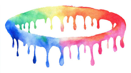 Abstract rainbow watercolor ring with dripping