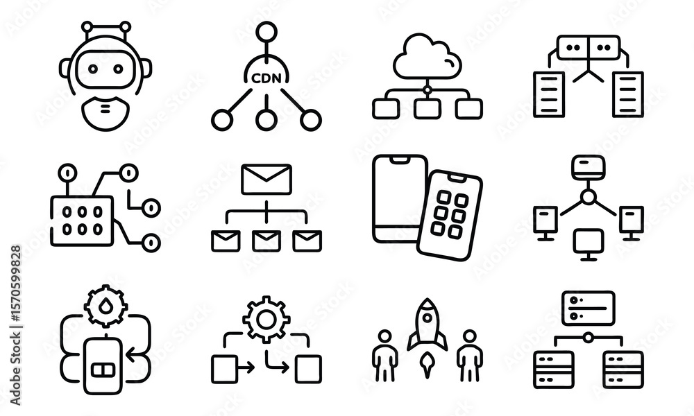 Poster modern technology icon set representing digital communication and technological concepts