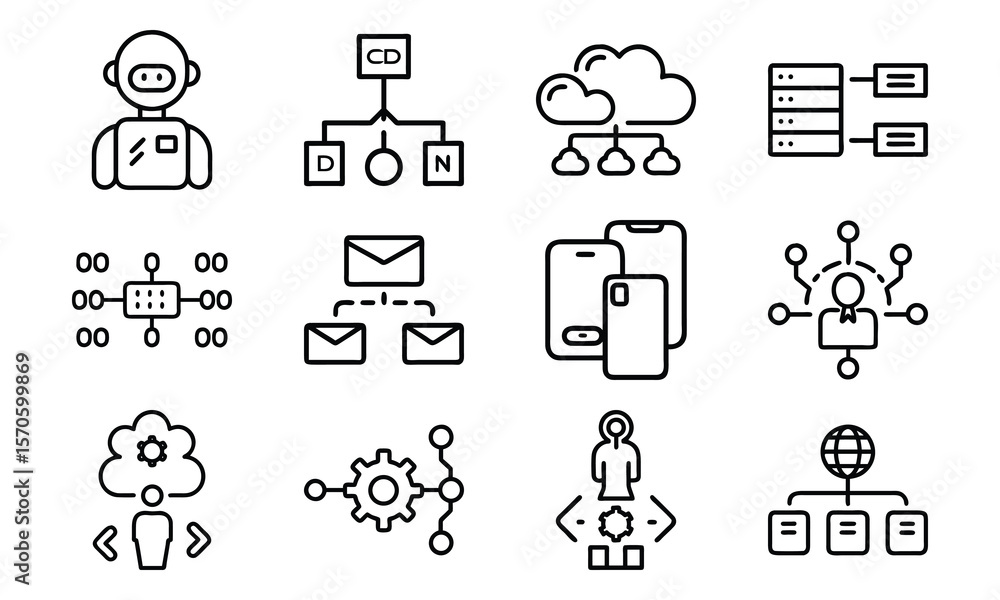 Poster Modern technology icons representing networking cloud computing and digital communication concepts