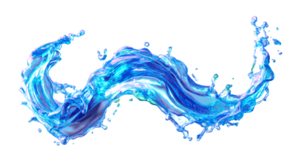 Liquid arc flying mid-air, dynamic perspective, blue transparent glow