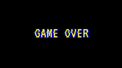 game over text glitch with digital distortion and pixelated aesthetic on black background..4k - Powered by Adobe