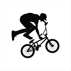 Black silhouette of a BMX rider performing an aerial stunt on a bicycle