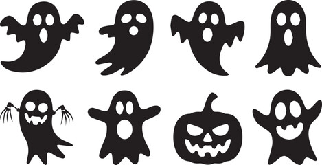 Halloween ghost and pumpkin silhouettes