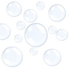 Luminous white spheres of varying sizes float elegantly, showcasing their glossy, reflective surfaces.