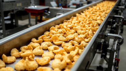 Efficient snack food production on conveyor belt