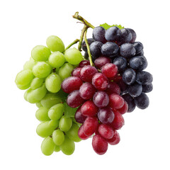 Fototapeta premium Three varieties of fresh grapes with water droplets isolated on transparent background