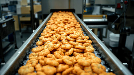 Close-up of efficient snack food production line
