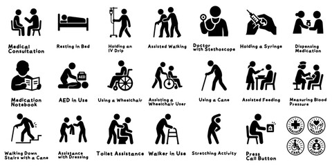 医療・福祉・介護のピクトグラムセット、Medical and Welfare Pictogram Icon Set