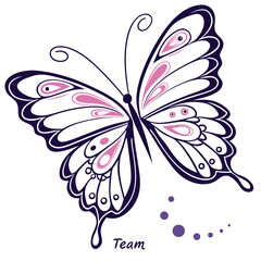 Abstract Line Art Butterfly Vector with Red and Blue Accents

