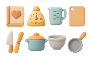 3d kitchen icon set illustration for cooking design in simple style