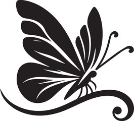 Black and white butterfly vector tattoo design with floral ornament wings, a beautiful insect art illustration