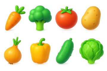 Colorful 3d vegetable icons illustration for fresh produce design