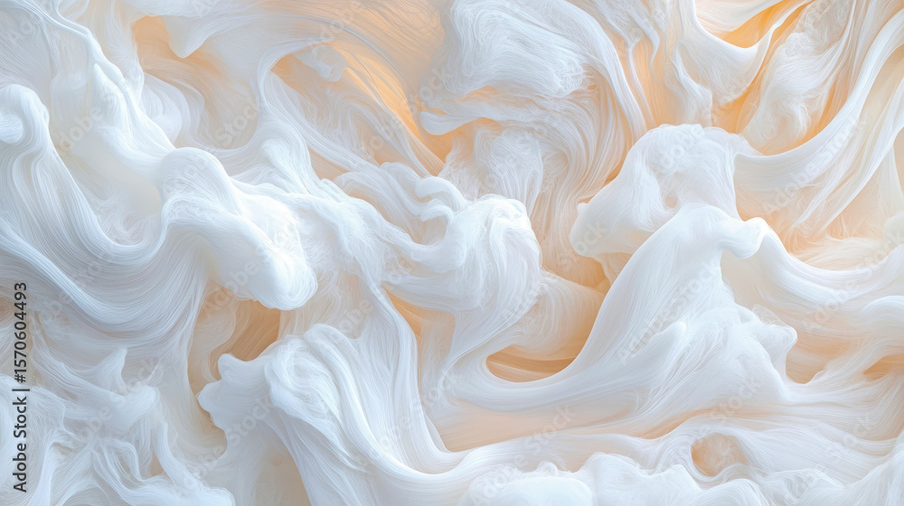 Poster ethereal flowing white and cream abstract forms evoking softness and serenity, ideal for elegant uni