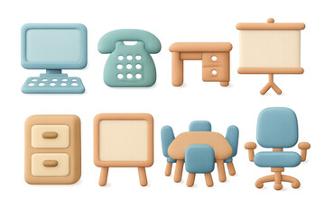 Pastel office icons illustration: simple and minimalist design for stationery and digital use