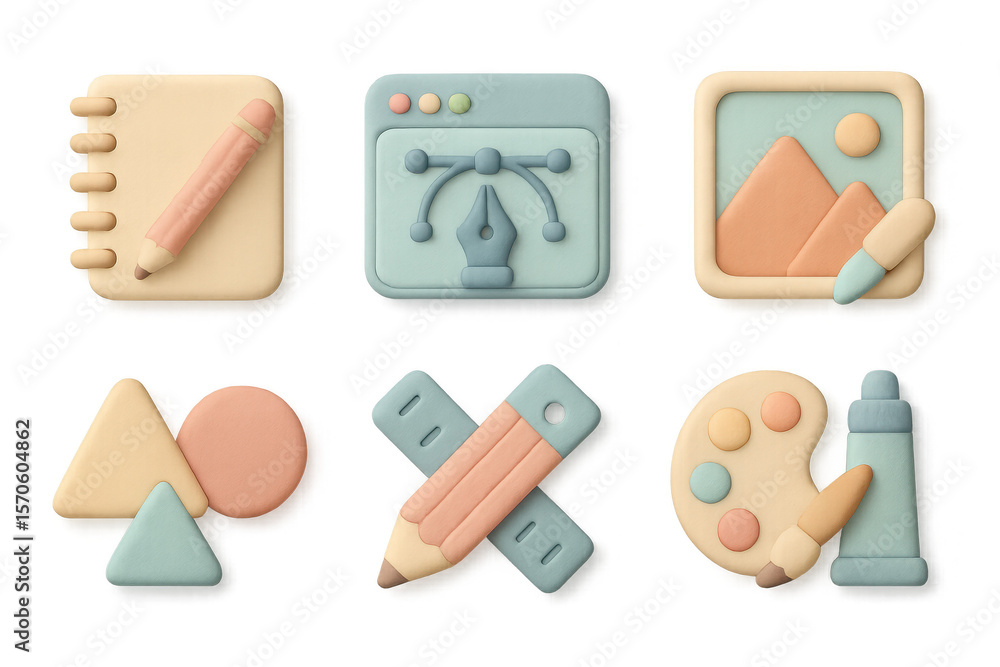 Poster creative tools grid design illustration in 3d style for artistic concepts