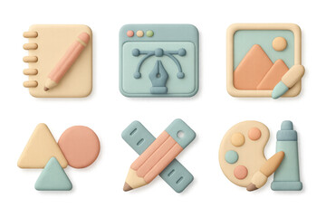 Creative tools grid design illustration in 3d style for artistic concepts