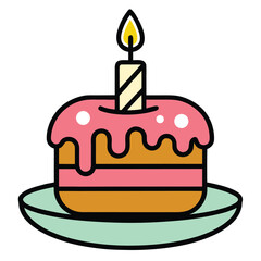 Simple birthday cake with candle celebration graphic isolated on white background