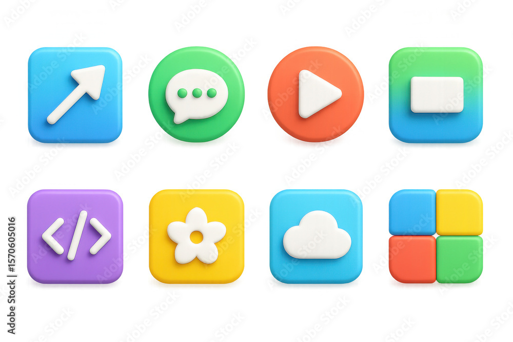 Poster colorful 3d technology icons illustration for ui design with simple style