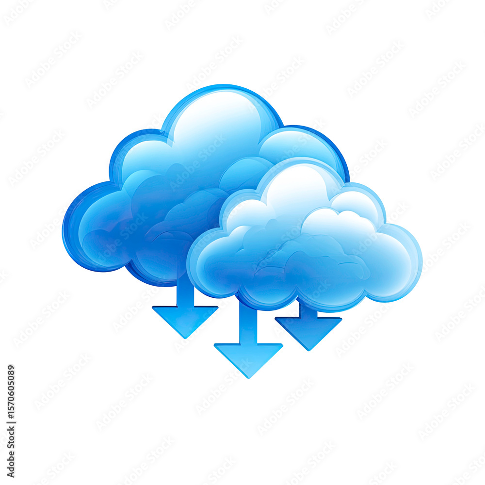 Poster cloud computing download concept with arrows on transparent background