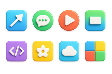 Colorful 3d technology icons illustration for ui design with simple style