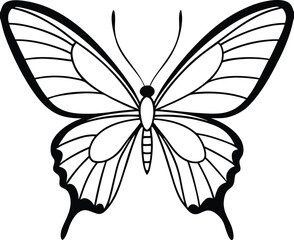 Line art rendering of a butterfly in flight with forward-tilted wings in dynamic motion, Butterfly in flight line drawing, Flying butterfly line art sketch, Dynamic butterfly vector in motion
