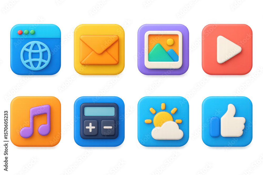 Poster vibrant tech icons illustration in simple style for digital design and ui elements