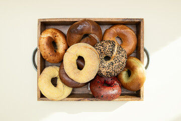 Freshly Baked Bagels on Bakery Shelves