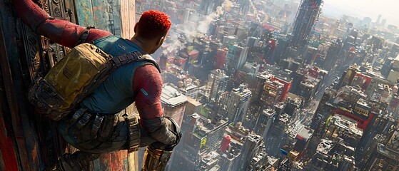 Urban sentinel surveying the sprawling cityscape from dizzying heights