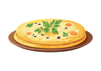 Delicious Flatbread with Green and Blue Garnishes - Vector Illustration