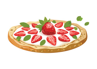 Fluffy Pancakes with Fresh Strawberries - Vector Illustration