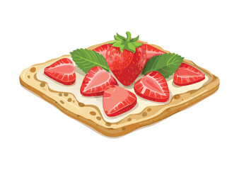 Square Strawberry Dessert with Berries - Vector Illustration
