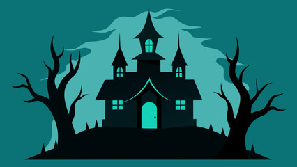Haunted House with Gnarled Trees Vector