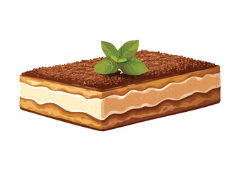 Traditional Tiramisu Dessert with Mint - Vector Illustration
