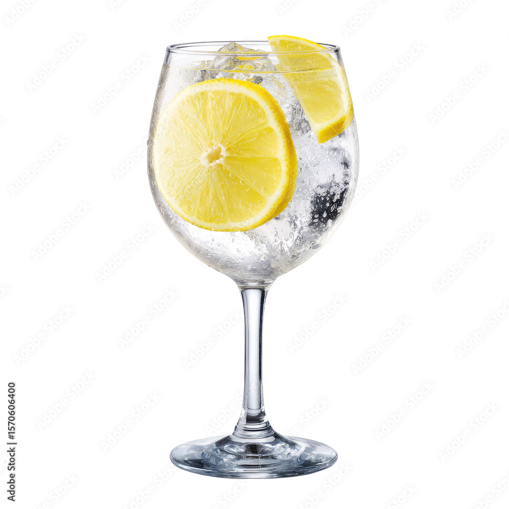 Poster gin and tonic with lemon slices on transparent background