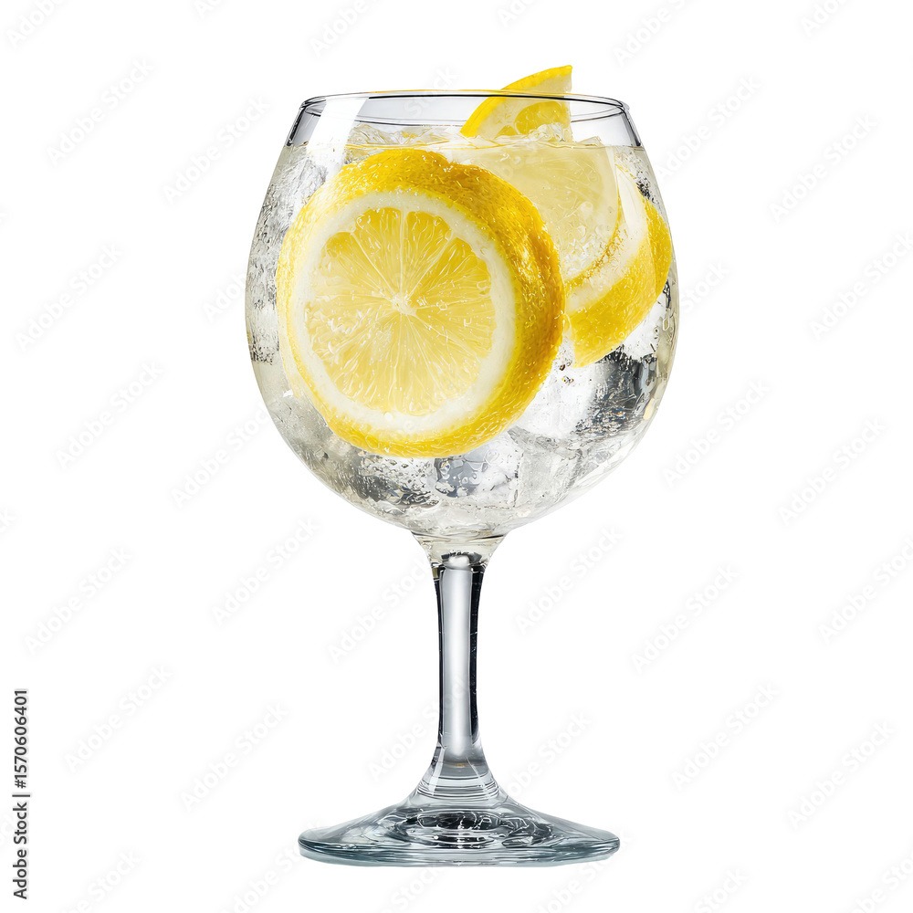 Poster gin and tonic with lemon slices on transparent background refreshing