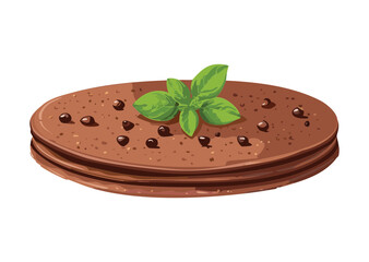 Brown Pancake Chocolate Mint Garnish - Vector Illustration
