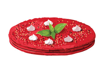 Red Pancake White Sauce Green Garnish - Vector Illustration