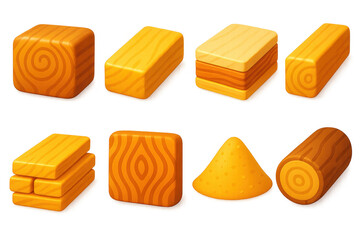 Simple wooden material icons for design projects in realistic illustration