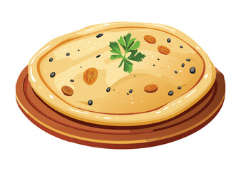 Golden Flatbread with Green Herb Garnish - Vector Illustration