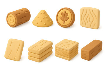 illustration of wood-themed icons in a simple grid composition for design projects