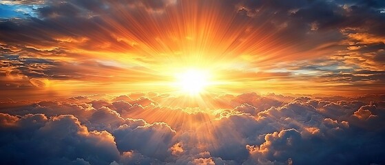 Radiant Sunlight Illuminating Fluffy Clouds in a Spectacular Sky View
