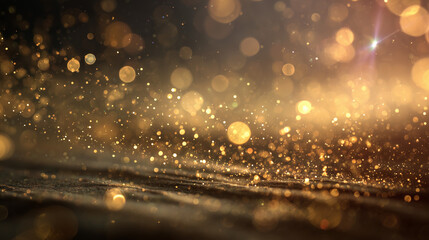 Gold abstract bokeh background. real backlit dust particles with real lens flare.