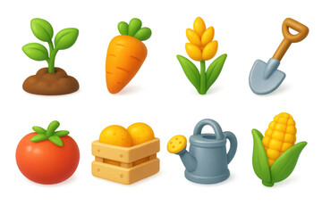 Nature inspired 3d icons illustration for gardening and agriculture design