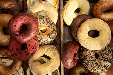 Freshly Baked Bagels on Bakery Shelves